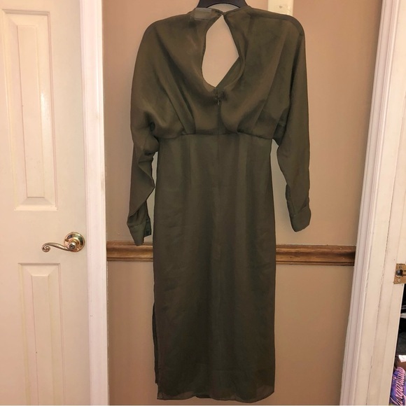 ASOS Design Long Sleeve V Neck Faux Wrap MIDI Dress Olive Green 4 - Picture 2 of 10